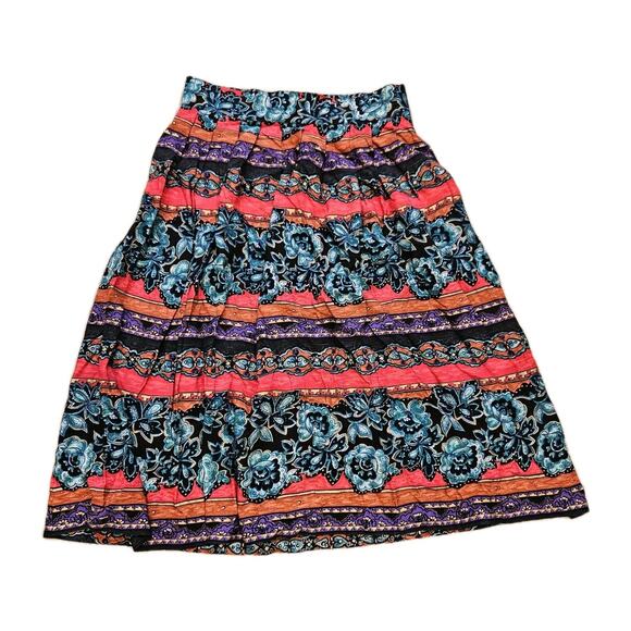 Vtg Patterned Midi Skirt Women M Multicolor Floral Wearable Art Boho 90s Teacher - Picture 1 of 10